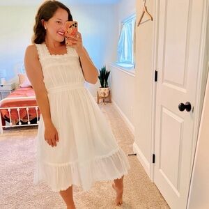 Simple Retro White Cotton Lace MIDI Dress Summer S